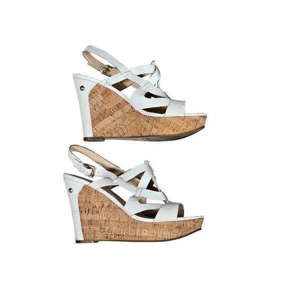 Guess Harlea White Snake Skin Embossed Cork Wedge Heels Size 10 - Picture 3 of 5
